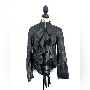 Pasha Veneto Ruffle and fringe genuine leather jacket